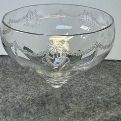 2 Antique Central Glass Works Etch 14 Optic Water Goblets Wine Tall StemGlasses