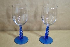 Metropolis Blue 8″ Water Goblets (set of 2) Libbey Glass cobalt ball stem