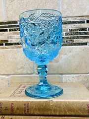 VTG Aqua Spring Blue FLAT ROSE Madonna Inn Rose 6.5″ Goblet GORGEOUS!