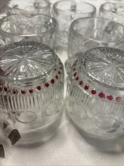 RARE Vintage 50s Tiffin-Franciscan Bullseye Clear Pink Dots Punch Bowl Cups 4