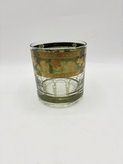 2 Vintage MCM Cera Green Golden Grapes & Columns Old Fashion Glasses 3 3/8 Bs332