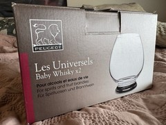 Peugeot France Glass Set of 2 Baby Whiskey Glasses “Les Universal” Glen Carin
