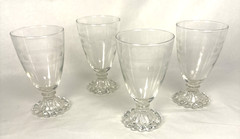 Vtg MCM Anchor Hocking Circle/Stripes Etched Water Goblet/Tea Glasses-4 glass