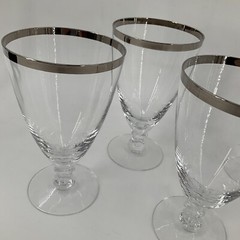FOSTORIA CRYSTAL STEMWARE WEDDING RING SILVER RIM Ice Tea Goblets Set of 4 EUC