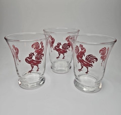 Vintage Set 3 Libbey Red Rooster Juice Double Shot Glasses 4oz MCM