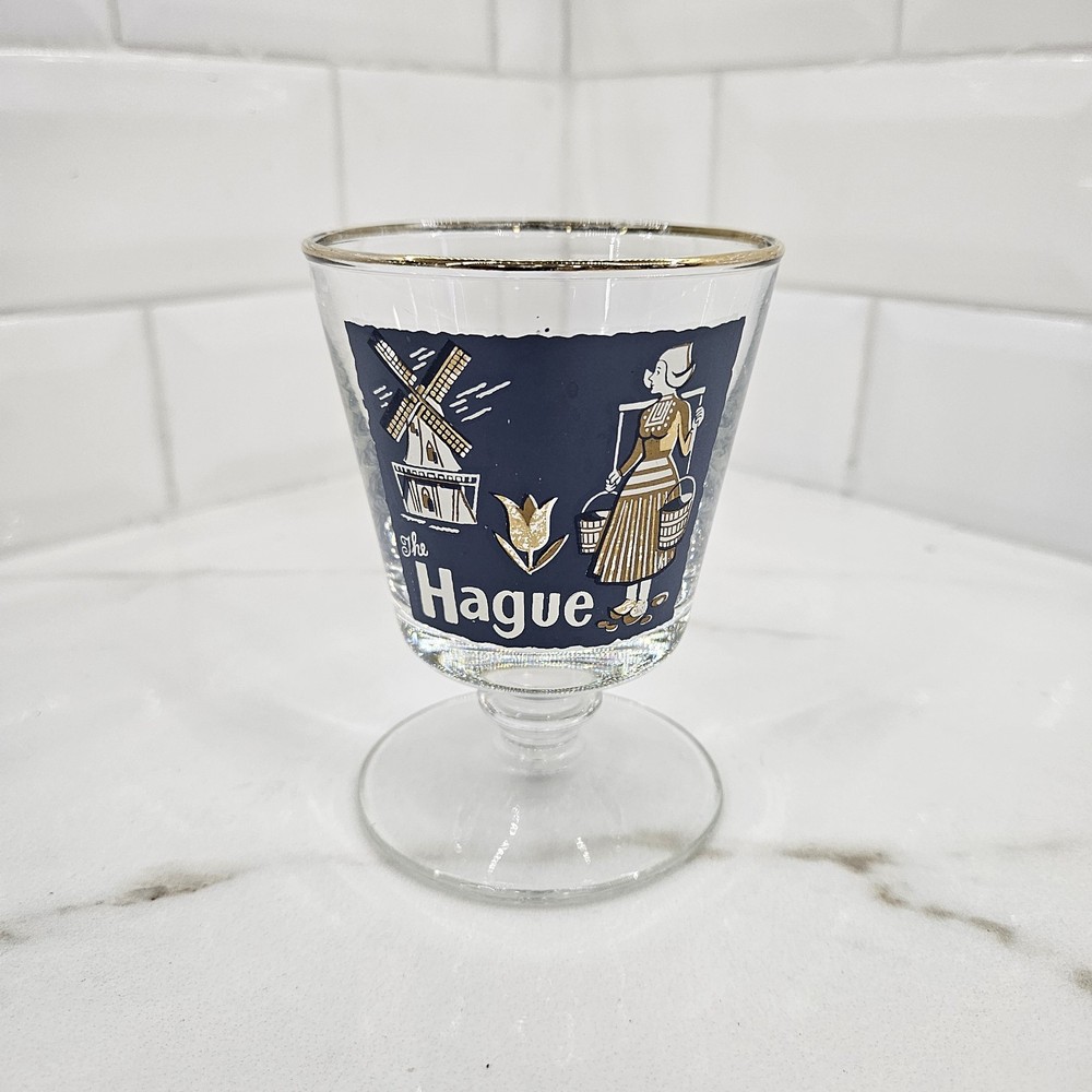 VTG Libbey Cities of the World HAGUE Footed Cocktail Glass MCM Atomic 1959