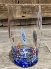 Murano Italy Lavrazione Milleflori 6 1/2 in Drink Glass Multicolor Blue Confetti