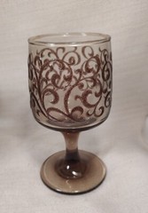 4 Vintage Libbey Tawny Brown Prado Raised Scroll Design Wine Water Goblets Glass
