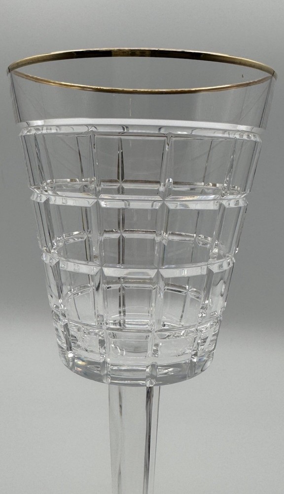 4 Ralph Lauren Monaco Crystal Wine Glass 8 3/8” Signed Gold Rim