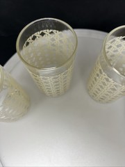 Set 4 Libbey Vintage Cane Woven Rattan Pattern Glasses 5.5” Gold Rimmed (4)