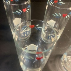 4 Anchor Hocking Glasses 1980’s Tumbler English Country Blue House Heart 16oz