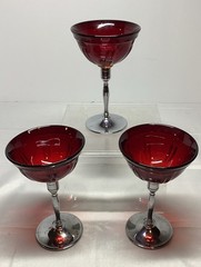 NICE VINTAGE RUBY GLASSE WITH STAINLESS CHROME METAL REMOVABLE STEMS