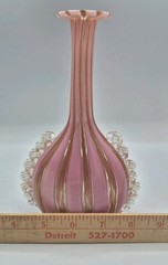 VTG Venetian Murano Glass Pink Copper Stripped Decanter Flower Stopper 9.5″ Tall