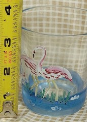 SET 4 Federal Short Glass Game Birds & Flamingo’s Clear & Blue Tumblers 3 ¼”