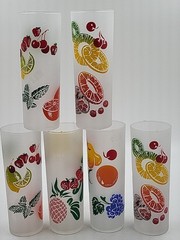 Federal Glass Vintage Frosted Fruit Tom Collins Glassware Set Of 6 Read