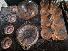 14pc Vintage Pink Depression Glass Set (Hazel-Atlas Royal Lace)