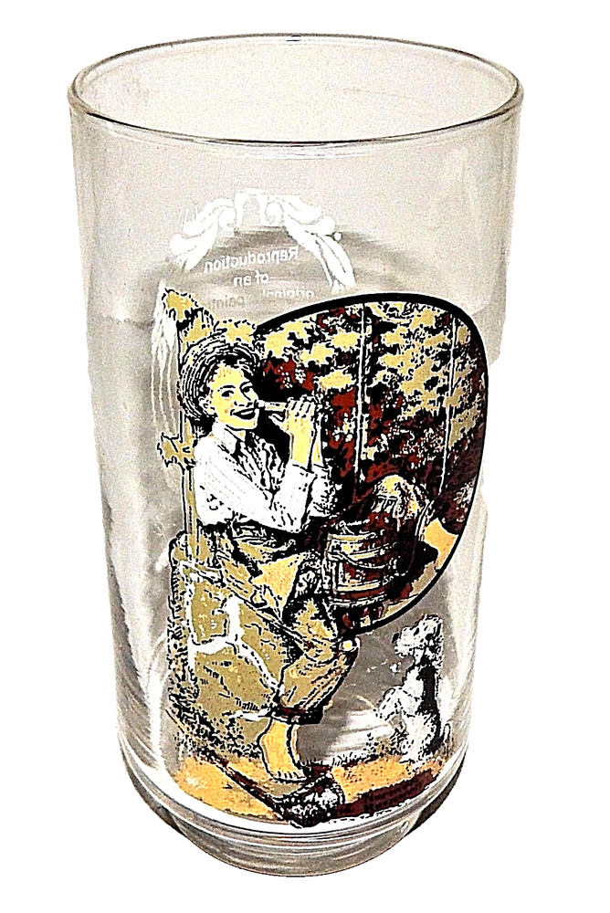 Coca Cola Glasses Norman Rockwell Boy with Dog Tan Brown Coke Tom Sawyer Vintage