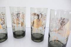 Anchor Hocking Zodiac Smoked Gray Gold Highball Glasses Set of 5 Vintage MCM