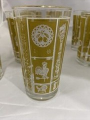 Hazel Atlas Americana Highball Tumblers Set 7 Mustard Gold Glasses 1950s