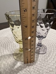 2 EAPG 1890’s Bryce Bros Diamond Quilted Glass Stem Goblets, Yellow & Grey