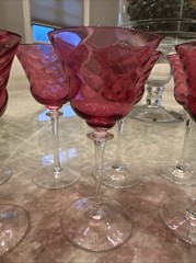 8 Handblown rose pink cranberry Glasses optic swirl 6” Cordial
