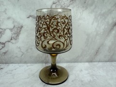 Libbey Prado Tawny Brown Raised Scroll 11.25 oz Goblet Vintage 5 3/4″ Box of 8 A