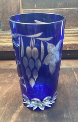 SAPPHIRE CZECH CUT TO CLEAR CRYSTAL TUMBLER 6” tall by 3” diameter