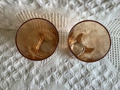 2-Replacement Jeannette Marigold Carnival Iridescent 5″ Tall Glasses Vintage