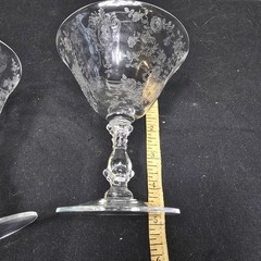 Vintage Etched Floral Crystal Cocktail Glasses Set 2 Clear Decorative Stemware