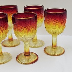 Set of 6 Vintage Viking UV Glow Amberina Glass Aperitif Cordial Goblets Glowy