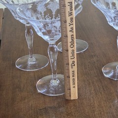 Morgantown Glass «Mayfair» Etched Champagne Glasses Set of 4 Art Nouveau Style