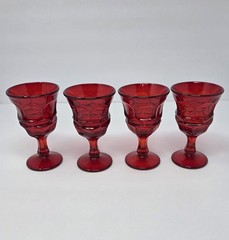 4 Vintage Fostoria Argus Ruby 4-7/8″ Wine Glasses