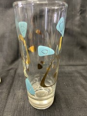 7 Vintage Amoeba Boomerang Tumbler Glasses Turquoise Gold. Free Shipping
