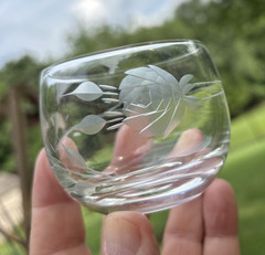Set of 6 Schott-Zwiesel Clear Gray Cut Vintage Rose 5oz Roly Poly Glasses EUC