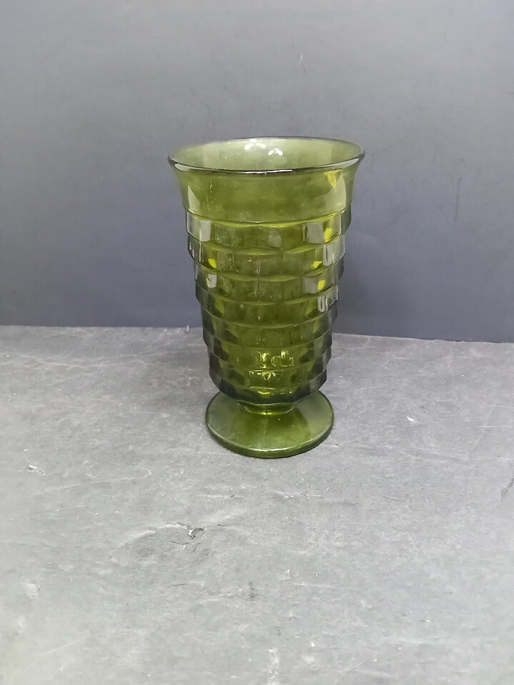 ❤️ 1960s 1970s Colony Indiana Glass Cubist Olive Tall Footed Replacement Glass