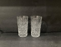 Libbey USA Hobstar Tall Highball Clear Glasses Set of 2 Star of David Cut