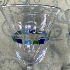 Block Basics Harlequin II Blue Green Squares Water Goblets, New set of 2