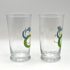 2 Vintage Embossed Monogram C Drinking Glasses Clear Blown Colorful Crown EUC