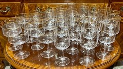 Set of 35 Lenox Crystal Glasses Intrigue Gold Trim 12 Wine 12 Water 11 Champaign