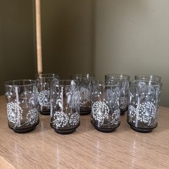 Vintage Set 8 Libbey Gray Smoky Dandelion Wisp Juice Glasses Glassware 1970’s