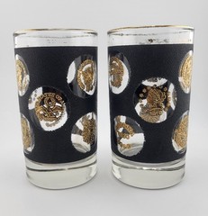 Libbey Black Textured Gold Coins Of The World Tumblers 22k Gold Vintage Set Of2
