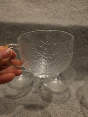 Vintage Arcoroc France Aspen Leaf Clear Glass Set of 4 Punch Cups Mugs Glasses