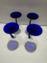 Vintage 1980s LIBBEY BRAVURA Cobalt Blue Stem Martini Glasses Set Of (4)