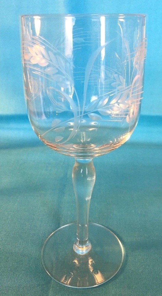 vintage MCM Glastonbury Lotus cut 1500 Wheat 7 7/8″ crystal water goblet 5 aval