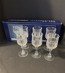 cristal d’argues LONGCHAMP 6” Wine Glasses Set of 6 In Box 24% Lead Crystal smal