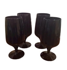 Vintage MCM Morgantown Glass Vision Ebony 4 Iced Tea & 3 Tulip Wine Glasses