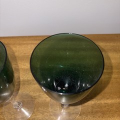 Vintage Emerald Green Crystal Wine Goblets 7.5 Inches