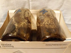 Anchor Hocking Butterfly Flower Glasses, 8 Total, Smoke Brown 12 oz, Vintage 70s