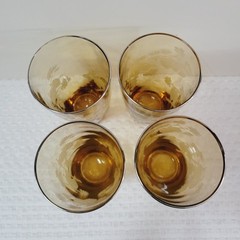 4 Vintage Amber Libbey Drinking Glasses Golden Silver Pine Cone Juice Water 12oz
