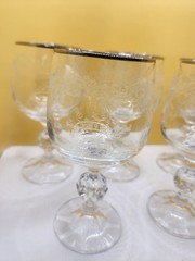 Bohemia Crystal Crystalex Queen’s Lace Wine Glass Set of 5 Gold Rim Lace Etched